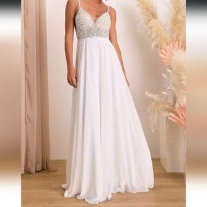 Lulus True Love White Beaded Rhinestone Maxi Dress